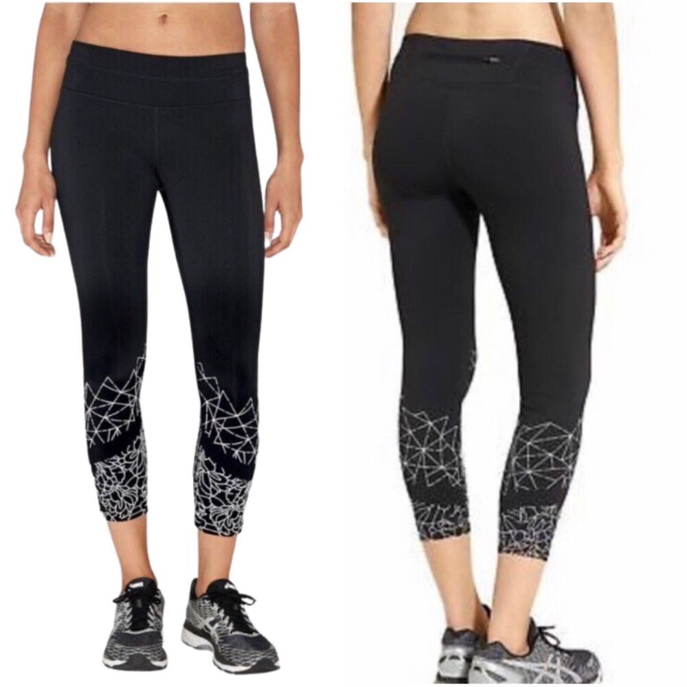 Athleta Leggings XS Black Sonar Reflective Geometric Pattern Crop Zipper Pocket